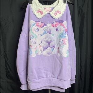 Dolls Kill Lavender Unicorn Graphic Sweater with White Lace Collar